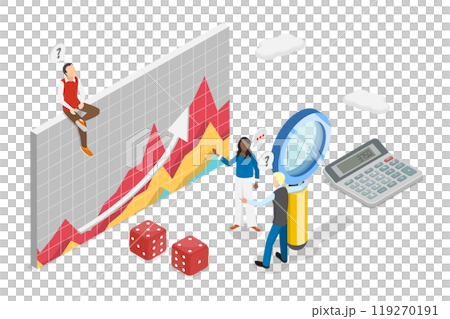 3D Isometric Flat  Illustration of Statistics With Mathematical Data, Analysis and Probability 119270191