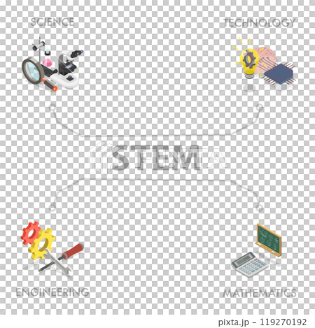 3D Isometric Flat  Illustration of STEM, Science Technology Engineering Mathematics 119270192