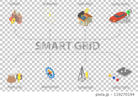 3D Isometric Flat Illustration of Smart Grid, Renewable Power Supply 3D Isometric Flat Illustration of Smart Grid, Renewable Power Supply 119270194