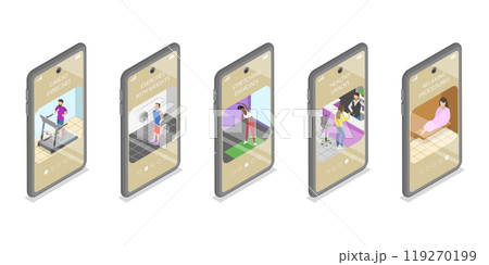 3D Isometric Flat  Illustration of Workout Mobile App , Sports Activity Tracker 119270199