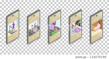 3D Isometric Flat Illustration of Workout Mobile App , Sports Activity Tracker 3D Isometric Flat Illustration of Workout Mobile App , Sports Activity Tracker 119270199