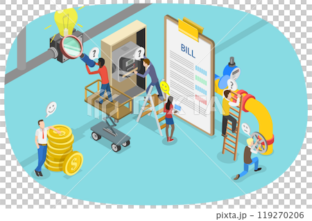 3D Isometric Flat Illustration of Payment Of Utility Bills, Electricity Consumption 3D Isometric Flat Illustration of Payment Of Utility Bills, Electricity Consumption 119270206
