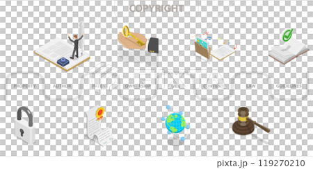 3D Isometric Flat Illustration of Copyright, Intellectual Property, Trademark 3D Isometric Flat Illustration of Copyright, Intellectual Property, Trademark 119270210