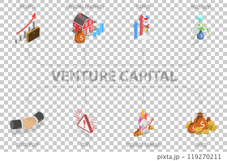 3D Isometric Flat  Illustration of Venture Capital, Funding Startup Company 119270211
