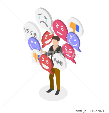 3D Isometric Flat  Illustration of Cyberbullying, Online Bullying Behavior 119270212