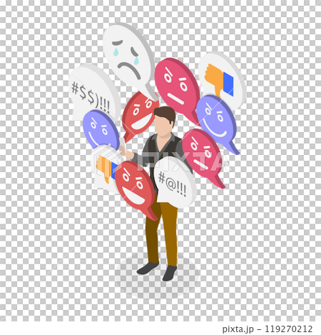 3D Isometric Flat  Illustration of Cyberbullying, Online Bullying Behavior 119270212