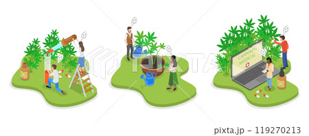3D Isometric Flat  Illustration of Hemp Products, Weed Plant Cultivation 119270213