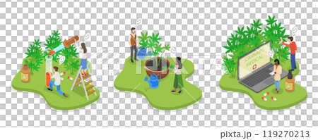 3D Isometric Flat  Illustration of Hemp Products, Weed Plant Cultivation 119270213