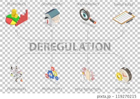 3D Isometric Flat  Illustration of Deregulation, Removing or Reducing State Regulations 119270215