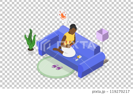 3D Isometric Flat  Illustration of Strong Abdominal Ache, Gut Constipation 119270217