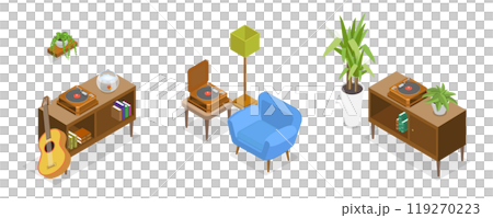 3D Isometric Flat Illustration of Retro Style Apartment, Cozy Home 3D Isometric Flat Illustration of Retro Style Apartment, Cozy Home 119270223