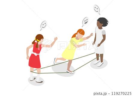 3D Isometric Flat  Illustration of Kids Play Gummitwist, Outdoor Summer Activity 119270225