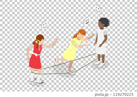 3D Isometric Flat  Illustration of Kids Play Gummitwist, Outdoor Summer Activity 119270225