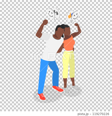 3D Isometric Flat  Illustration of Strong Couple, Feeling Unity and Affection 119270226