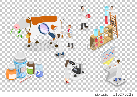 3D Isometric Flat  Illustration of Medical Checkup For Farm Animals, Animal Husbandry Healthcare 119270228