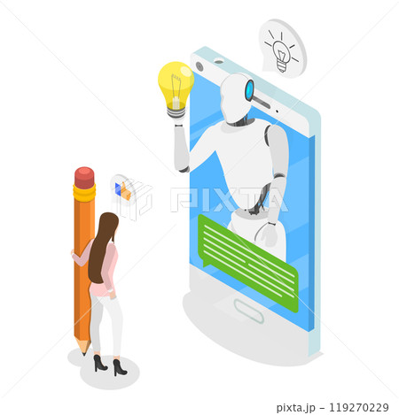 3D Isometric Flat Illustration of AI Chat Bot, Artificial Intelligence Assistant 3D Isometric Flat Illustration of AI Chat Bot, Artificial Intelligence Assistant 119270229