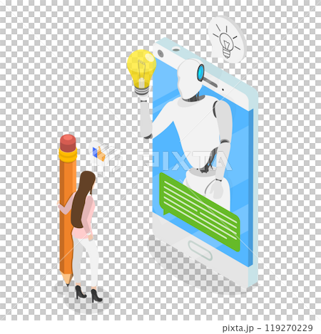 3D Isometric Flat Illustration of AI Chat Bot, Artificial Intelligence Assistant 3D Isometric Flat Illustration of AI Chat Bot, Artificial Intelligence Assistant 119270229