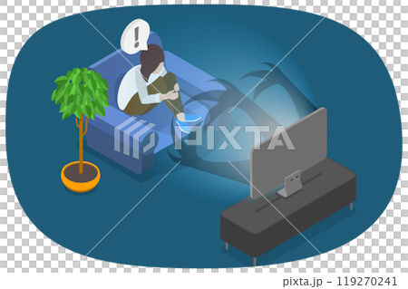 3D Isometric Flat  Illustration of Scary Movie, Evening Entertainment 119270241