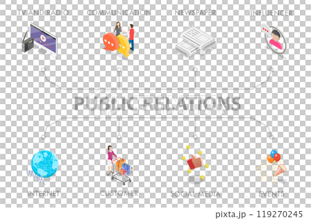 3D Isometric Flat  Illustration of Public Relations, Marketing Communication 119270245