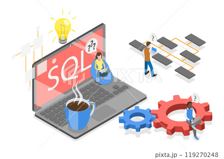 3D Isometric Flat  Illustration of Structured Query Language Acronym, SQL, Database Programming 119270248