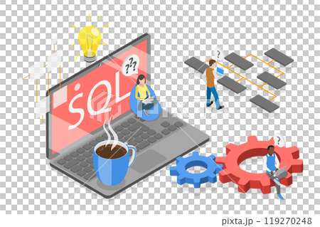 3D Isometric Flat  Illustration of Structured Query Language Acronym, SQL, Database Programming 119270248