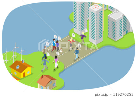 3D Isometric Flat Illustration of Rural To Urban Migration, Population Growth and Urbanization 3D Isometric Flat Illustration of Rural To Urban Migration, Population Growth and Urbanization 119270253