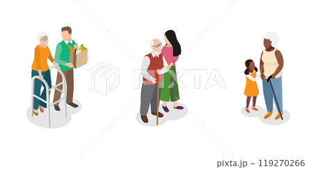 3D Isometric Flat Illustration of Elderly People, Senior Care, Volunteering 3D Isometric Flat Illustration of Elderly People, Senior Care, Volunteering 119270266