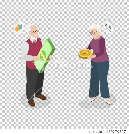 3D Isometric Flat  Illustration of Social Inequality Among Pensioners, Financial Problems, Poverty or Bankruptcy After Retirement 119270267