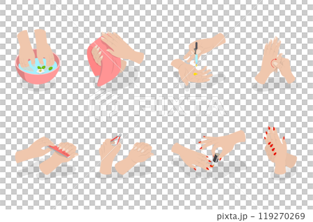 3D Isometric Flat  Illustration of Spa Manicure, Beauty Parlor Services, Cosmetology 119270269