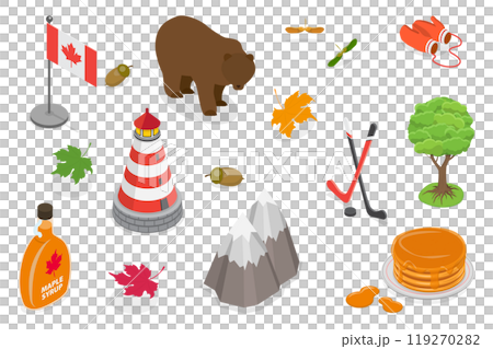 3D Isometric Flat Illustration of Canada Collection, Traditional Cultural Attributes 3D Isometric Flat Illustration of Canada Collection, Traditional Cultural Attributes 119270282
