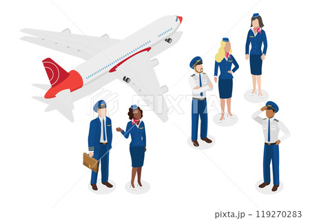 3D Isometric Flat Illustration of Airplane Crew, Aircraft Staff 3D Isometric Flat Illustration of Airplane Crew, Aircraft Staff 119270283