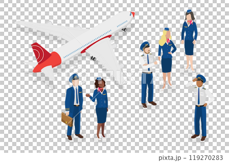3D Isometric Flat Illustration of Airplane Crew, Aircraft Staff 3D Isometric Flat Illustration of Airplane Crew, Aircraft Staff 119270283