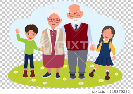Flat  Illustration of Grandparents and Grandchildren, Happy Family 119270286