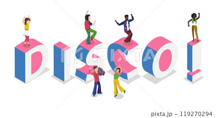 3D Isometric Flat  Illustration of Disco Dancing, Retro Style 119270294