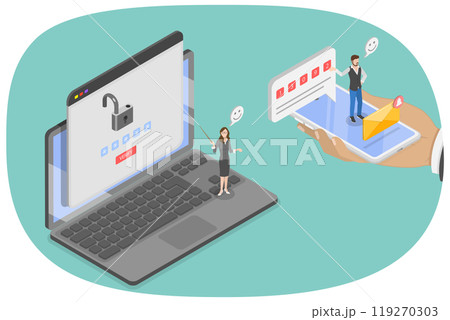 3D Isometric Flat  Illustration of Two St Authentication, 2FA Multifactor Verification 119270303