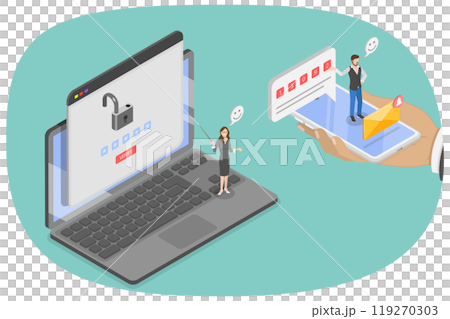 3D Isometric Flat  Illustration of Two St Authentication, 2FA Multifactor Verification 119270303