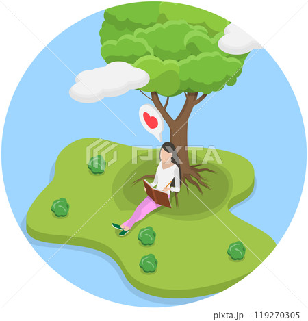 3D Isometric Flat  Illustration of Diary Or Journal, Mental Health Habits 119270305