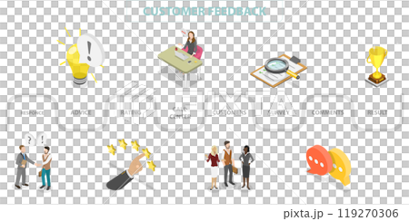 3D Isometric Flat  Illustration of Customer Feedback, Client Review Rating 119270306