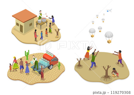 3D Isometric Flat  Illustration of Hunger Starvation, Malnutrition, Resource Outreach 119270308