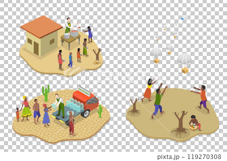3D Isometric Flat  Illustration of Hunger Starvation, Malnutrition, Resource Outreach 119270308