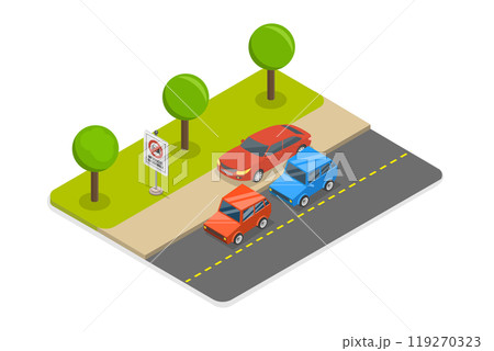 3D Isometric Flat  Illustration of Outdoor Parking Rules, Incorrect Parked Car 119270323