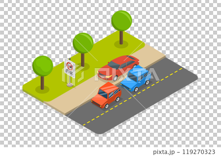 3D Isometric Flat  Illustration of Outdoor Parking Rules, Incorrect Parked Car 119270323