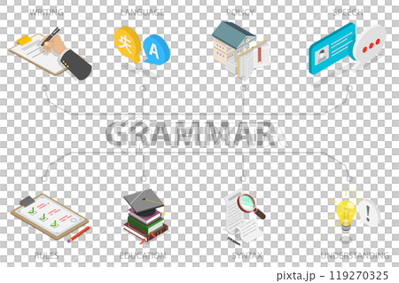 3D Isometric Flat Illustration of Grammar, Language Rules, Speech 3D Isometric Flat Illustration of Grammar, Language Rules, Speech 119270325
