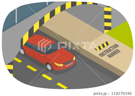 3D Isometric Flat  Illustration of Safety Driving, Low Bridge Sign 119270340