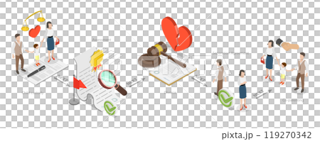 3D Isometric Flat  Illustration of Divorce , Argument Mediator 119270342