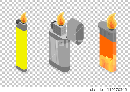 3D Isometric Flat Set of Lighters, Cigarette Lighting Accessories 3D Isometric Flat Set of Lighters, Cigarette Lighting Accessories 119270346