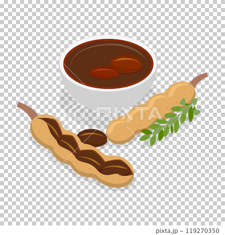 3D Isometric Flat  Illustration of Tamarind Sauce, Tasty Sour Thai Food 119270350