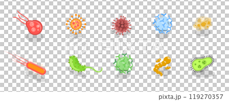 3D Isometric Flat  Set of Viruses And Microbes, Bacterial Infection Microorganisms 119270357