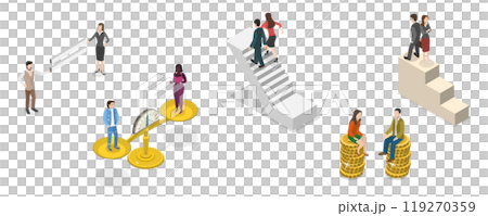 3D Isometric Flat Illustration of Equal Career Opportunities, Gender Equality, Fair Comparison 3D Isometric Flat Illustration of Equal Career Opportunities, Gender Equality, Fair Comparison 119270359