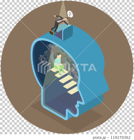 3D Isometric Flat  Illustration of Child Subconscious Mind, Mental Health Problems 119270362